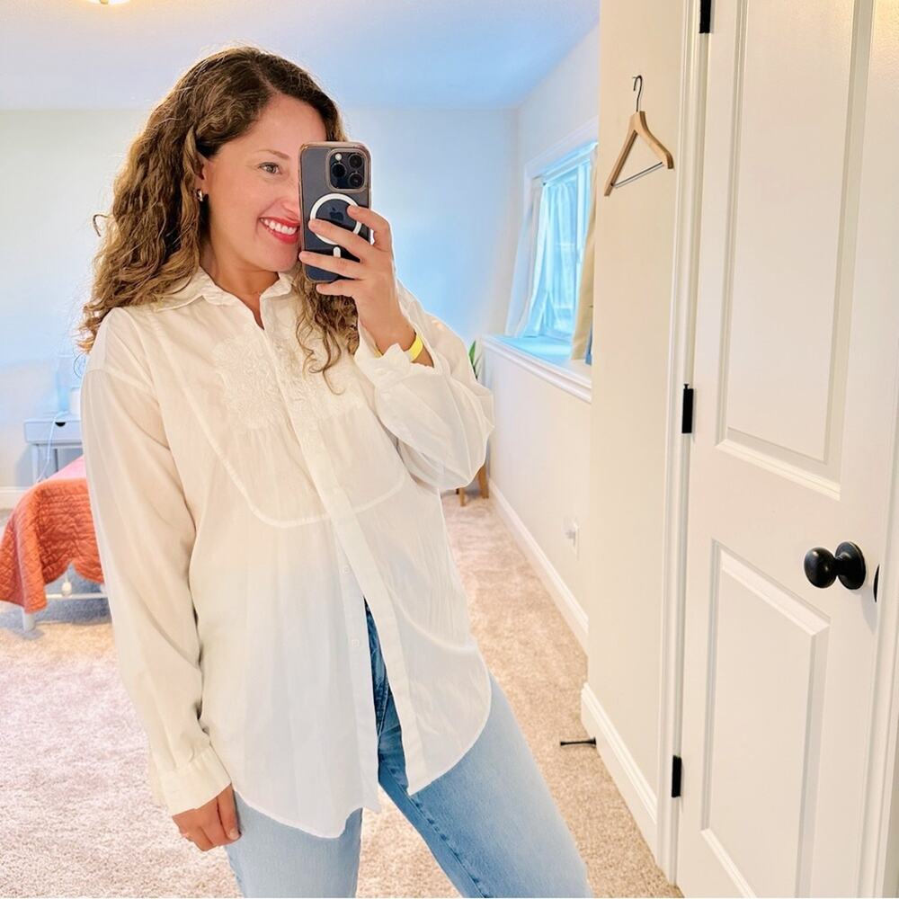 Vintage Hunt Club White Intricate Needlepoint Long Sleeve Blouse Top Medium